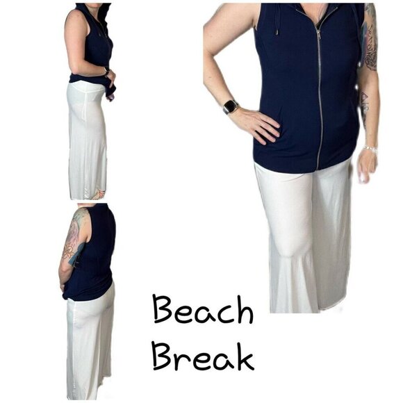 Beach Break white stretchy high waist wide leg pants. Summer beach Sz M - Picture 1 of 8